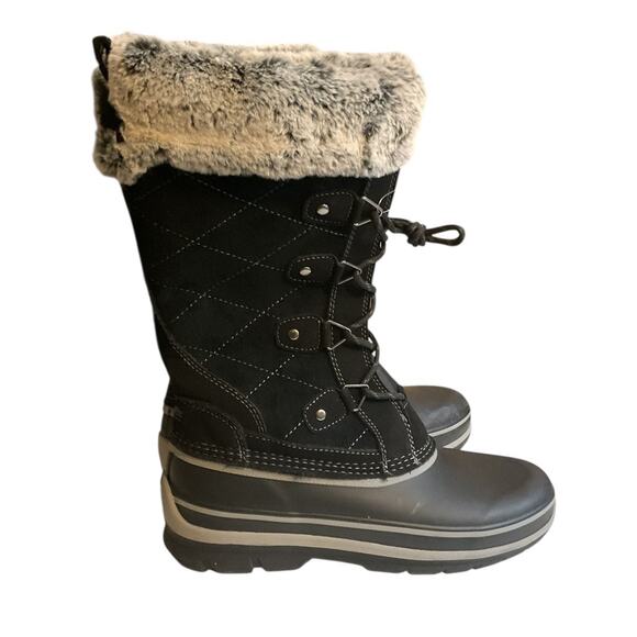 Khombu Ellie Women`s Winter Snow Boots Black US 8M 12" Tall Faux Fur Trim - Picture 1 of 9